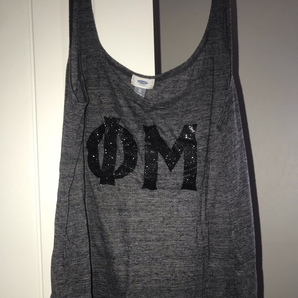 Sparkly Phi Mu letters tank top